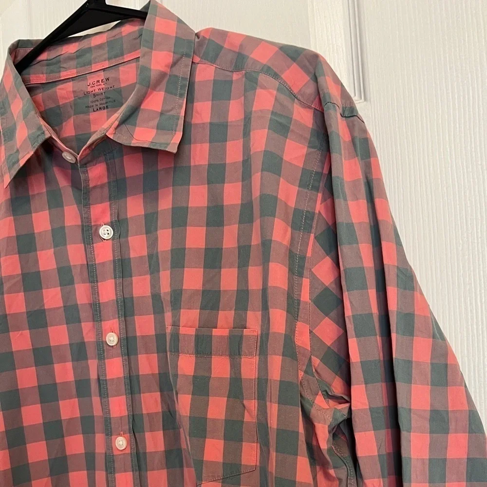 J. Crew Salmon Pink Checked Button Down Dress Shirt Men’s Size Large